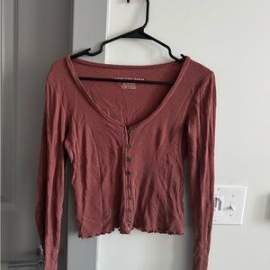 American Eagle Outfitters Women's Rust Button-Up Top